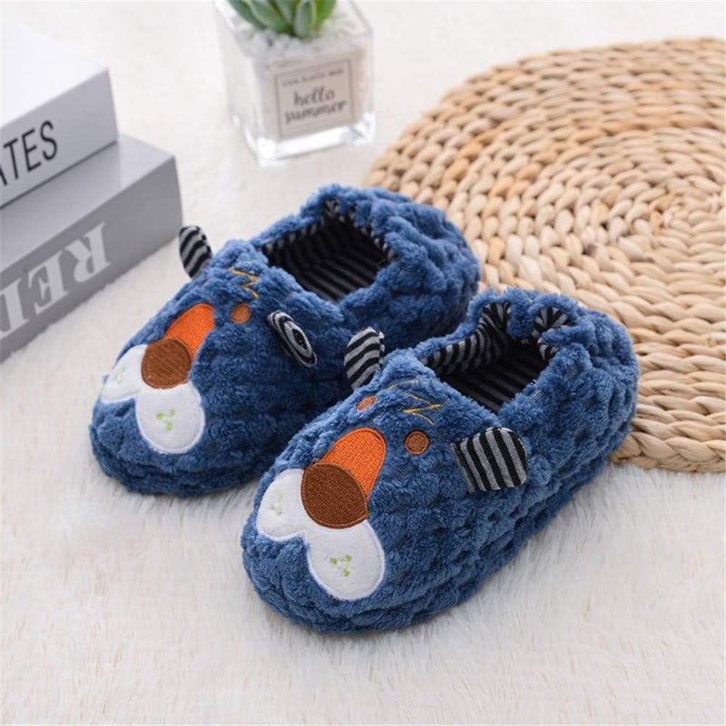Csfry Toddler Boys Slippers Cartoon Cute Animals Plush Warm Home Shoes - Navy/C085 - Image 4