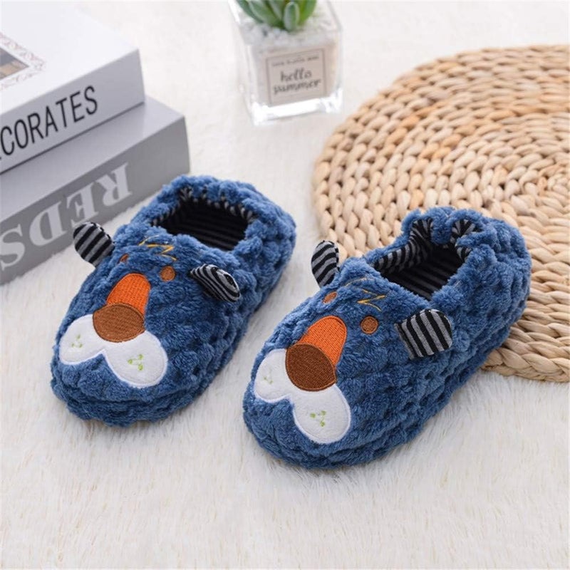 Csfry Toddler Boys Slippers Cartoon Cute Animals Plush Warm Home Shoes - Navy/C085 - Image 2