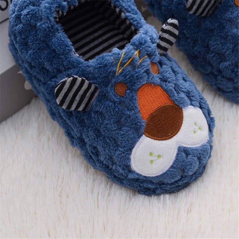 Csfry Toddler Boys Slippers Cartoon Cute Animals Plush Warm Home Shoes - Navy/C085 - Image 5