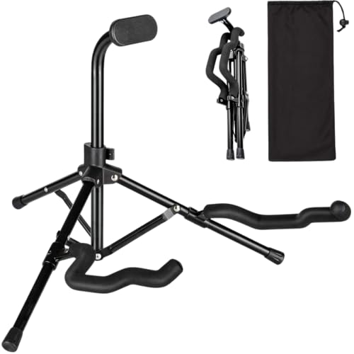 Kadence NK51 Foldable Tripod Guitar Stand | Neck Support with Dual Cradle Arms | Foam-Padded Protection | Includes Carry Bag | Suitable for Acoustic, Electric & Bass Guitars | Black - Image 1