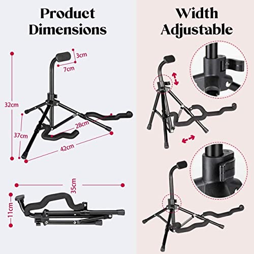 Kadence NK51 Foldable Tripod Guitar Stand | Neck Support with Dual Cradle Arms | Foam-Padded Protection | Includes Carry Bag | Suitable for Acoustic, Electric & Bass Guitars | Black - Image 3