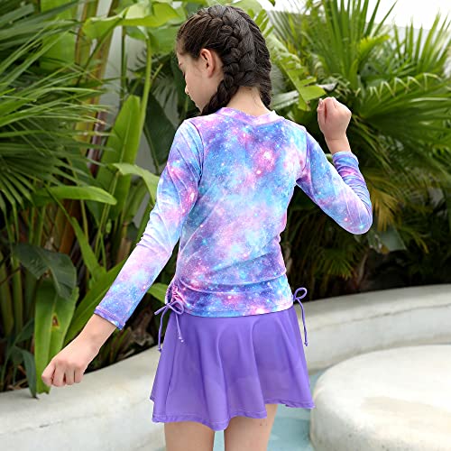swimsobo Little Girls Rash Guard Two Pieces Swimsuit Purple Starry Sky Bathing Suit Long Sleeve Swimming Skirt with Shorts Swimwear Size 3 4 - Image 2