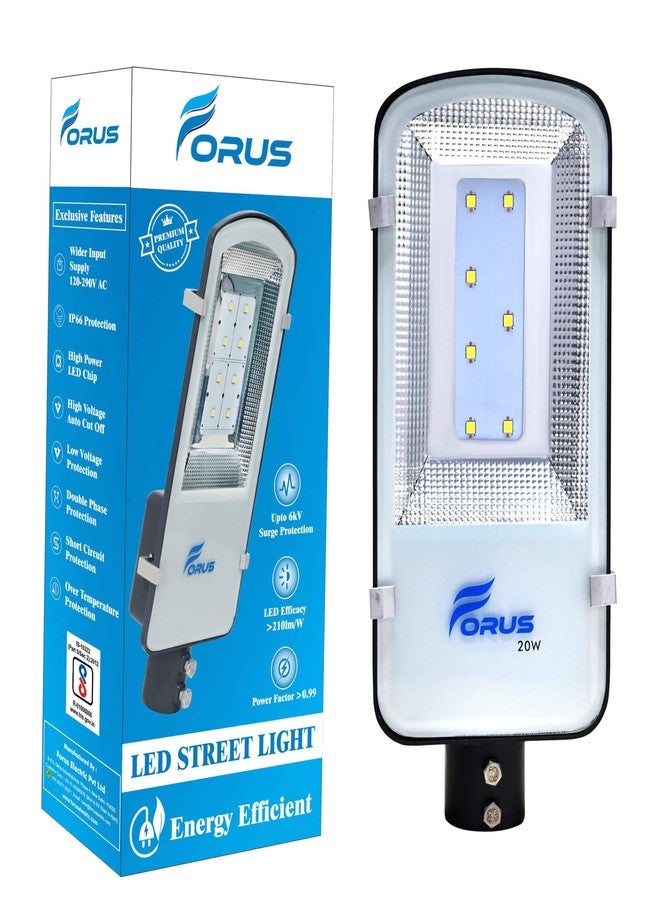 Forus LED Street Light 20W Waterproof Outdoor Natural White Lamp for Home Garden Parking Lot Road Pathway Highway Warehouse Factory Yard Driveway Pole Mounted LED Streetlight 5 Years Warranty 1Pc - Image 1
