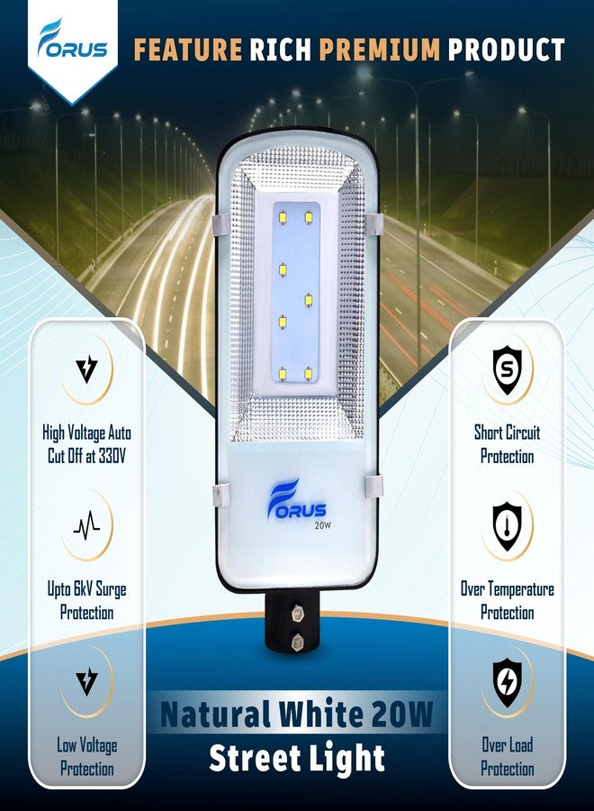 Forus LED Street Light 20W Waterproof Outdoor Natural White Lamp for Home Garden Parking Lot Road Pathway Highway Warehouse Factory Yard Driveway Pole Mounted LED Streetlight 5 Years Warranty 1Pc - Image 2