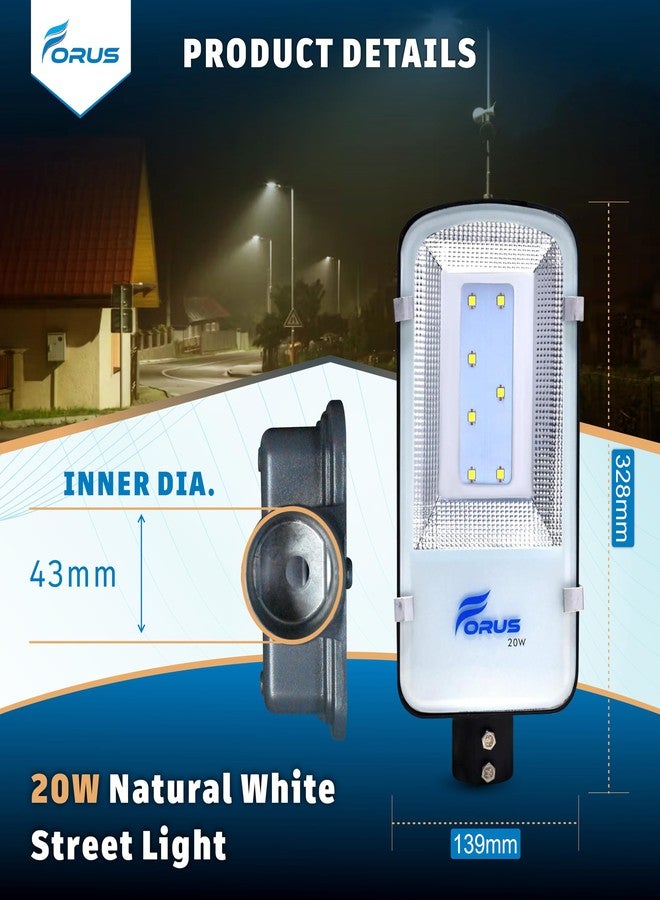 Forus LED Street Light 20W Waterproof Outdoor Natural White Lamp for Home Garden Parking Lot Road Pathway Highway Warehouse Factory Yard Driveway Pole Mounted LED Streetlight 5 Years Warranty 1Pc - Image 5