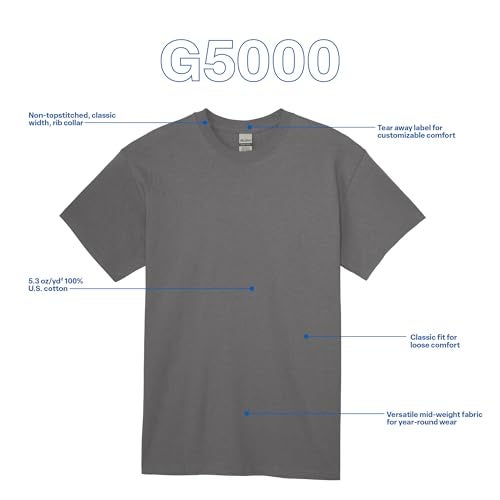 Gildan Men's 10-Pack Heavy Cotton Adult T-Shirt (G5000), Charcoal, Medium - Image 5