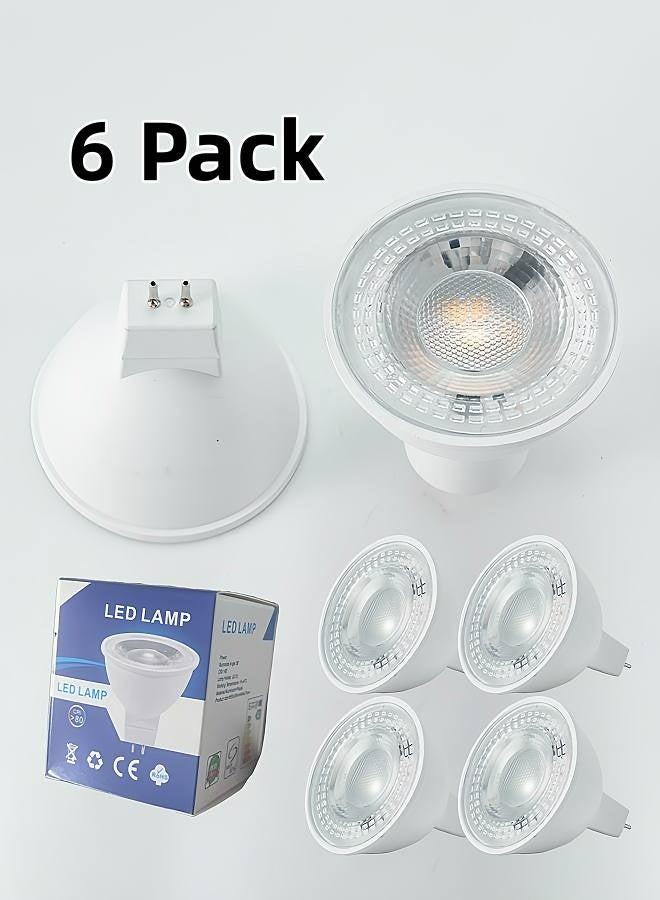 عبوة من 6 لمبات LED MR16، قاعدة GU5.3 ثنائية السنون، لمبات LED MR16، 7 وات (ما يعادل 70 وات) 3000 كلفن دافئة للإضاءة الكاشفة، والإضاءة الغائرة، وإضاءة التتبع، 240 فولت - Image 1