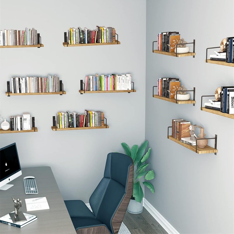 EALLRINEC Floating Shelves, 24 Inches, Easy to Install, Wall Mounted, Set of 3, Rustic Wood for Décor, Storage for Living Room, Bathroom, Bedroom - Image 4