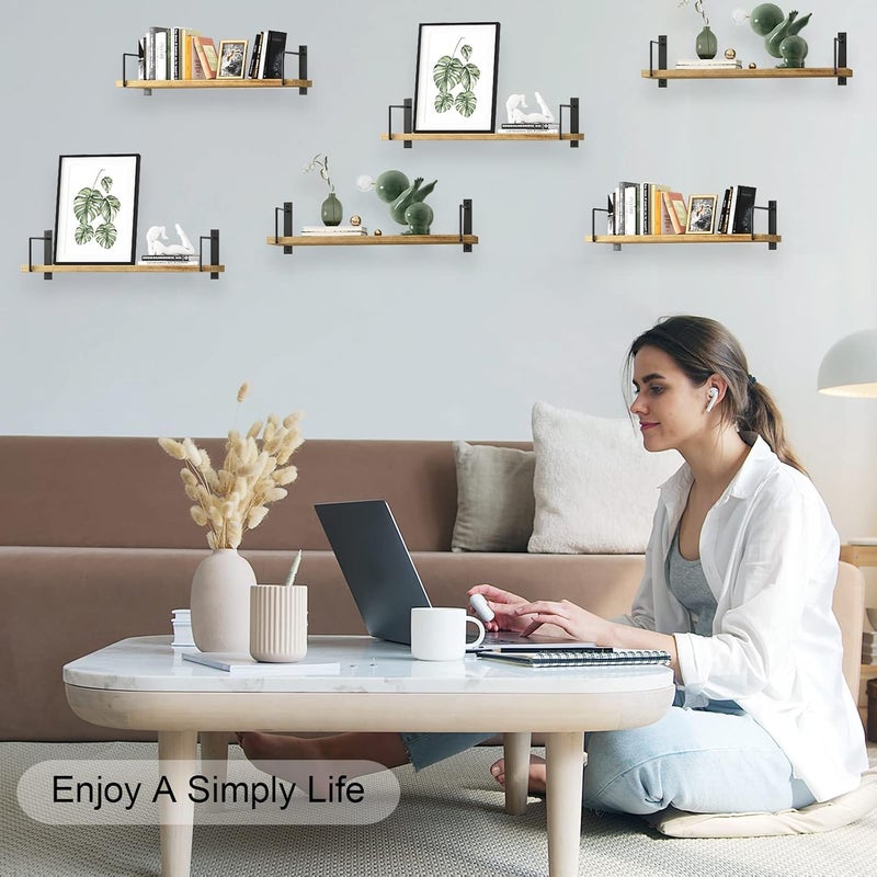 EALLRINEC Floating Shelves, 24 Inches, Easy to Install, Wall Mounted, Set of 3, Rustic Wood for Décor, Storage for Living Room, Bathroom, Bedroom - Image 2