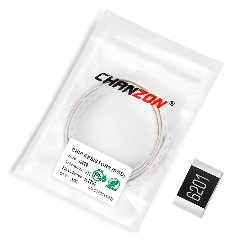 CHANZON 100 قطعة 0805 مقاومة SMD 6.2K Ω أوم 6k2 1/8W 0.125W ±1% تحمل فيلم سميك 6.2KR مقاومات SMT معتمدة من روهس - Image 1