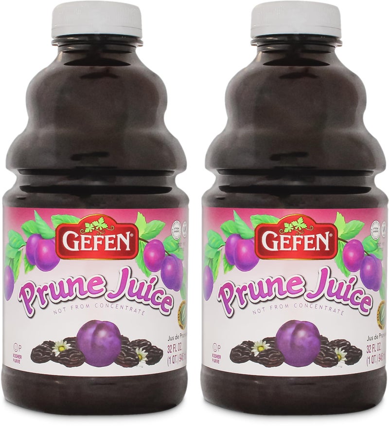 Gefen All Natural Prune Juice 32oz 2 Pack Not from Concentrate Kosher Including Passover