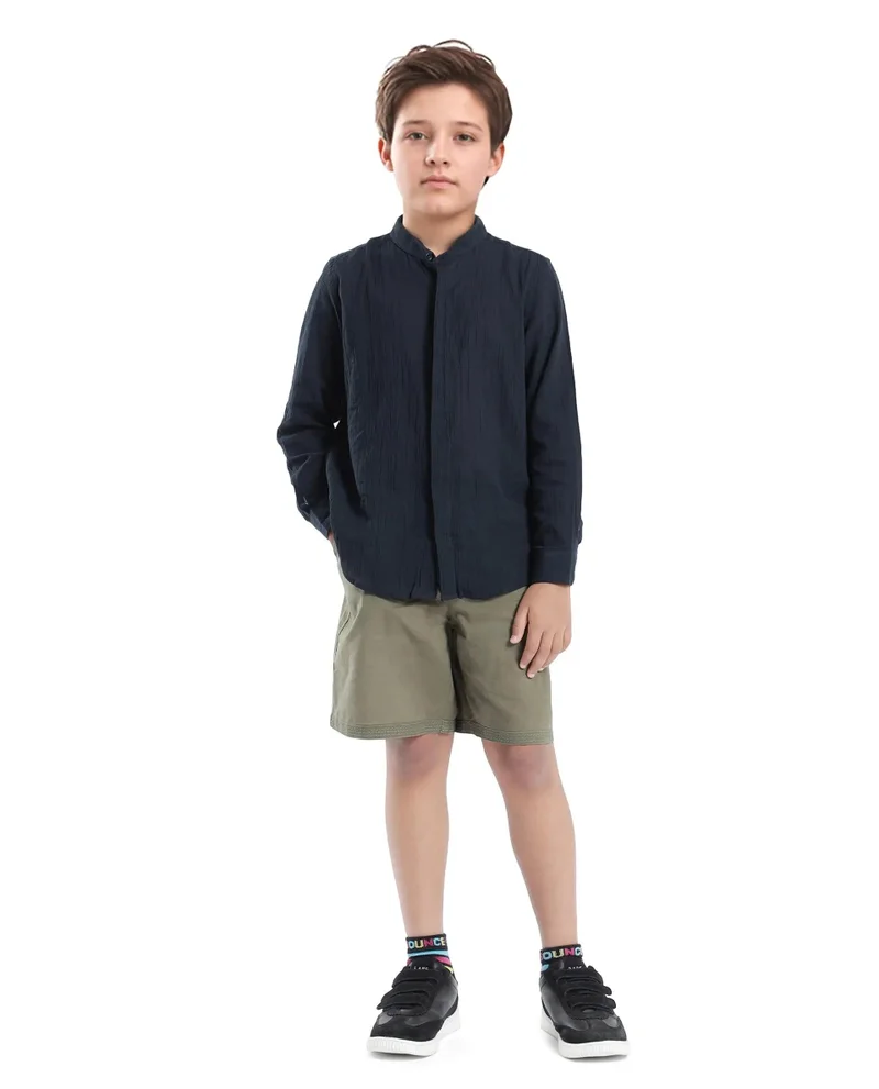 رير ونز Rare Ones Kids Ines Dark Navy Cotton Long Sleeve Spread Collar Solid Shirt