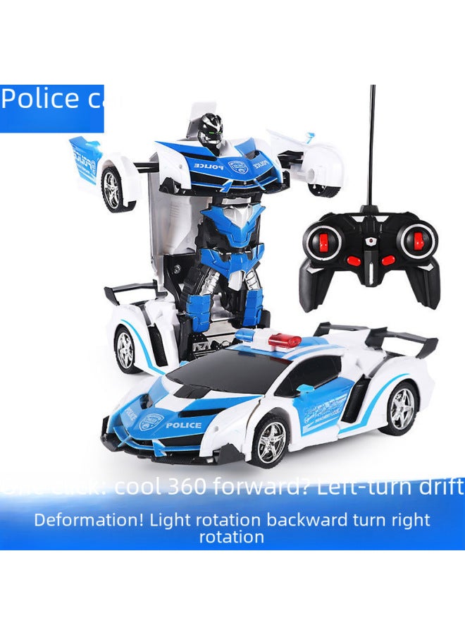 Remote Control Transformable Car Model Robot Rechargeable Racing Car Police Children's Remote Control Sports Boys Toy-Color:Remote Control Deformation Police Car (without Battery) - Image 4