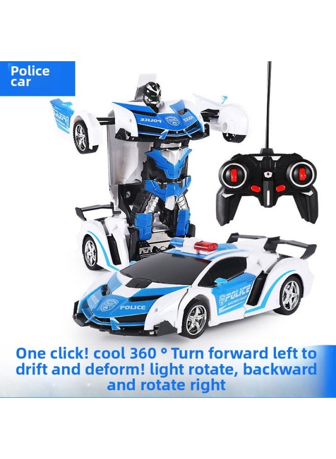 Remote Control Transformable Car Model Robot Rechargeable Racing Car Police Children's Remote Control Sports Boys Toy-Color:Remote Control Deformation Police Car (without Battery) - Image 1