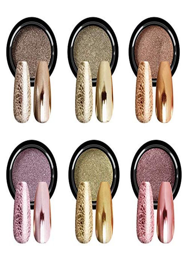 Saviland Chrome Nail Powder Set - Holographic Gold Nail Powder 6 Colors Metallic Mirror And Bubble Effect Nail Art Decoration Manicure Pigment Set For Nails  - Image 1