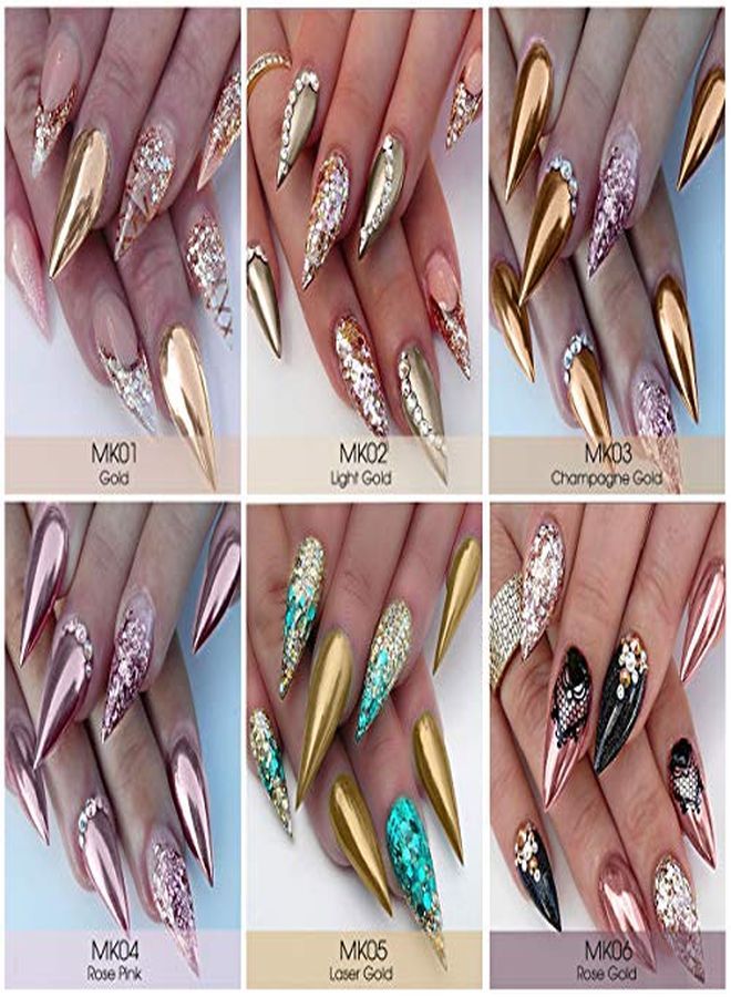 Saviland Chrome Nail Powder Set - Holographic Gold Nail Powder 6 Colors Metallic Mirror And Bubble Effect Nail Art Decoration Manicure Pigment Set For Nails  - Image 3