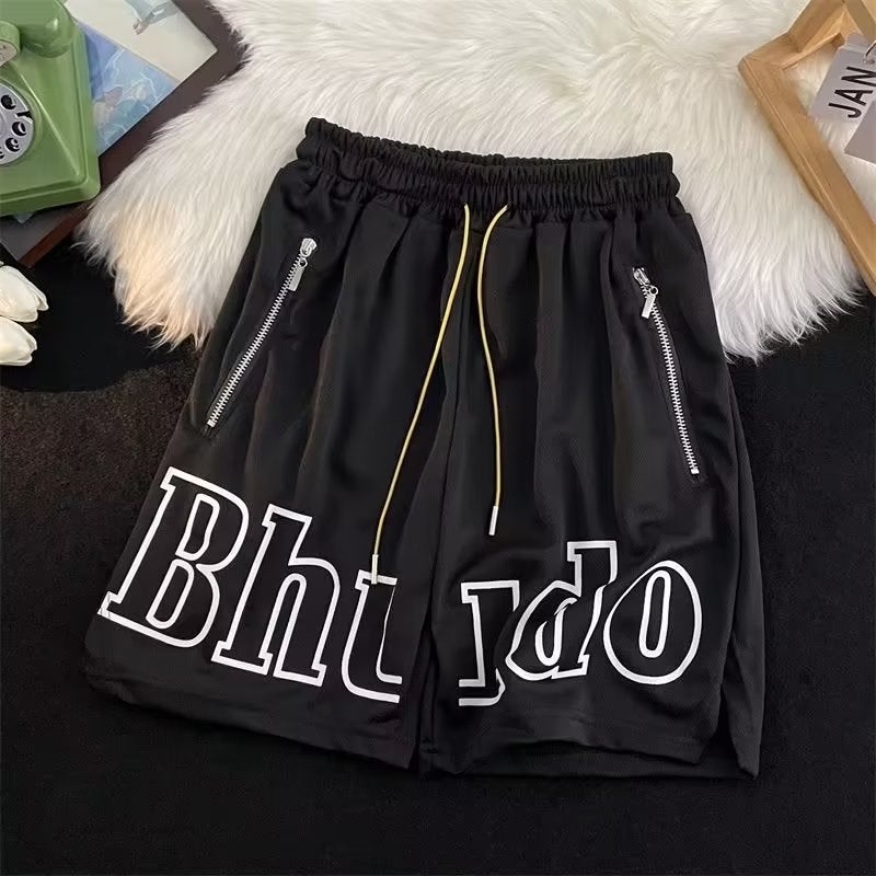Summer Breathable American Niche Shorts Mens Trendy Brand 4-point Slim-fit European and American Retro Quick-drying Casual Basketball Pants Black  - Image 1