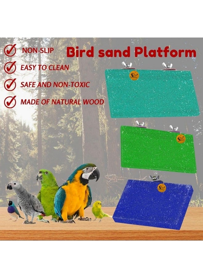 Sage Square Sand Platform Made Of Natural Wood, Combo Of Three (6*4.5, 9*4.5 & 12*4.5 Inches) Rectangle Shaped Perch Stand, Cage Accessories, Gym, Playful Toy, Suitable For Birds, Parrots, Budgies  - Image 5