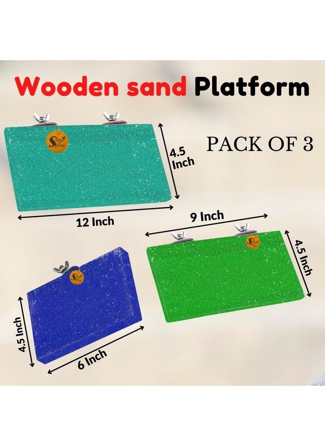 Sage Square Sand Platform Made Of Natural Wood, Combo Of Three (6*4.5, 9*4.5 & 12*4.5 Inches) Rectangle Shaped Perch Stand, Cage Accessories, Gym, Playful Toy, Suitable For Birds, Parrots, Budgies  - Image 2