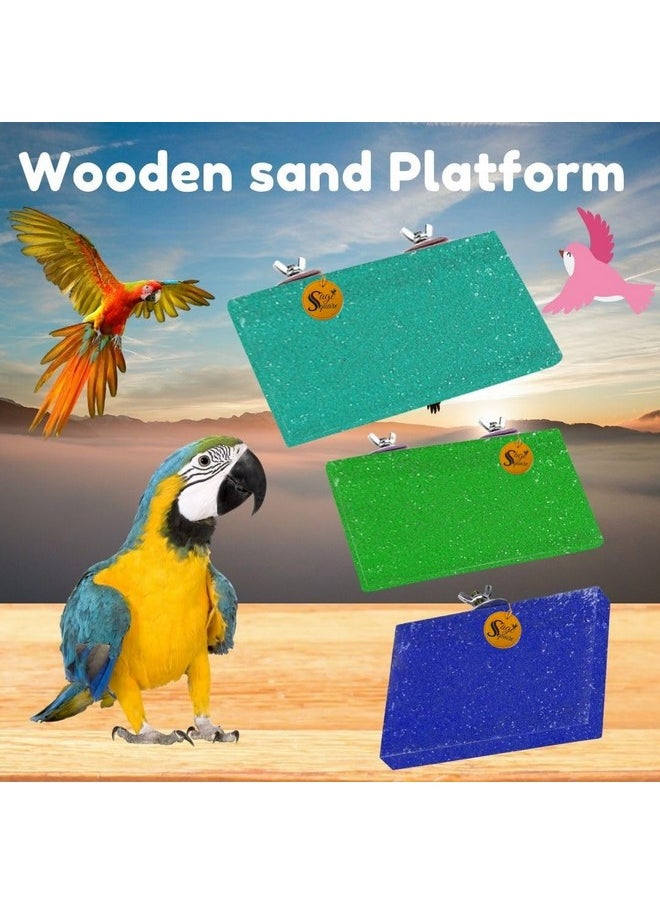 Sage Square Sand Platform Made Of Natural Wood, Combo Of Three (6*4.5, 9*4.5 & 12*4.5 Inches) Rectangle Shaped Perch Stand, Cage Accessories, Gym, Playful Toy, Suitable For Birds, Parrots, Budgies  - Image 3