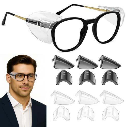 TRINENOX 6 Pairs Safety Glasses Side Shields,TPU Side Shields for Prescription Glasses, Small to Large Frames | Wind/Dust/Chemical Splash Defense(3 Pairs Clear and 3 Pairs transparent black) - Image 1