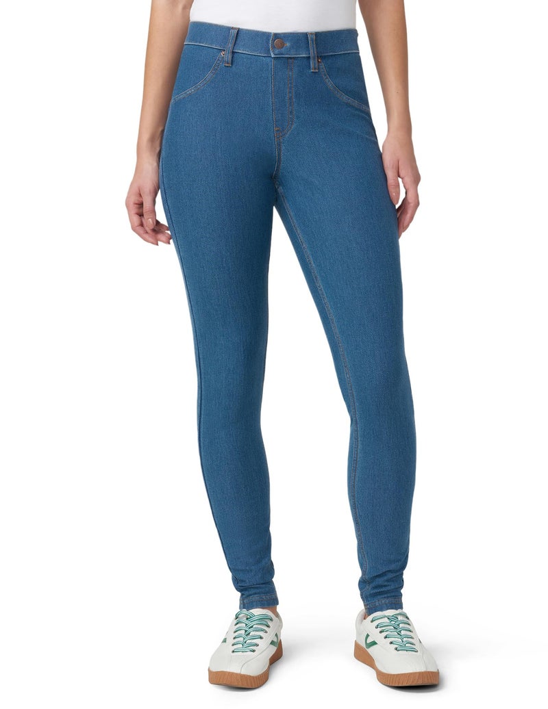 HUE Women's Essential Denim Leggings - Pull On Stretch Jeans (Medium Wash, Large) - Image 1