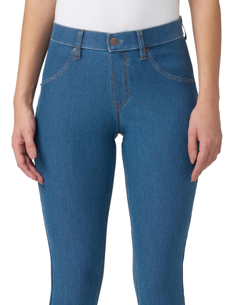 HUE Women's Essential Denim Leggings - Pull On Stretch Jeans (Medium Wash, Large) - Image 3