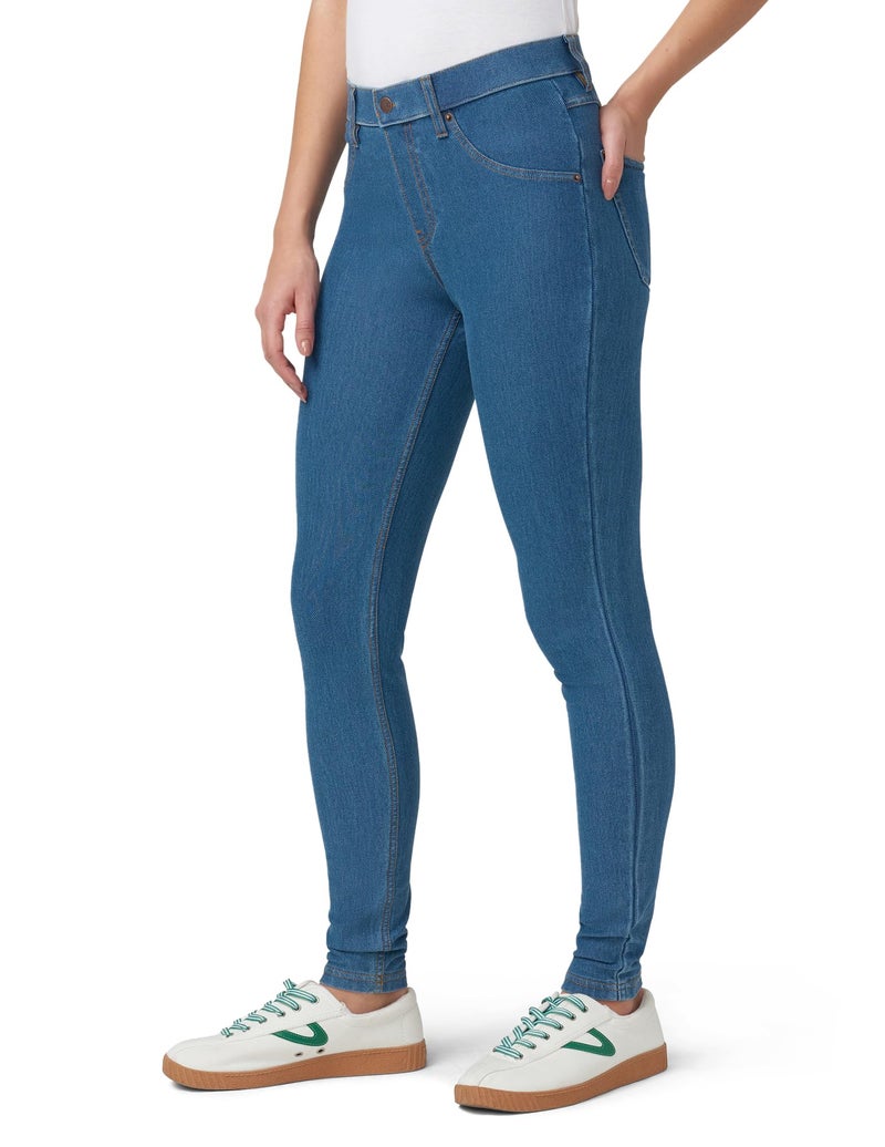 HUE Women's Essential Denim Leggings - Pull On Stretch Jeans (Medium Wash, Large) - Image 2