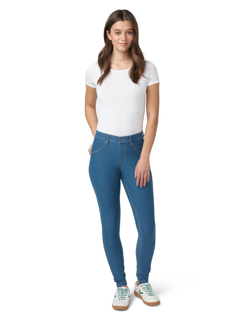 HUE Women's Essential Denim Leggings - Pull On Stretch Jeans (Medium Wash, Large) - Image 5