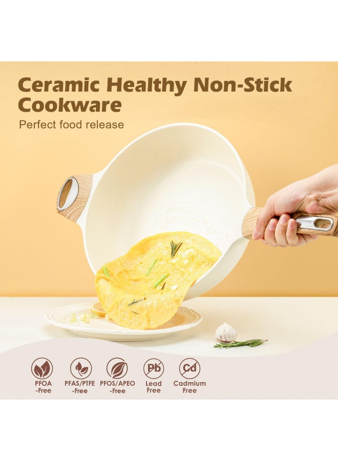 Sensarte مقلاة سيراميك غير لاصقة من SENSARTE مع غطاء، 12 بوصة مقلاة عميقة كبيرة، 5 لتر مقلاة سوتيه، مقلاة تحريض، مقلاة طهي صحية غير سامة مع مقبض مساعد، خالية من PFOA و PFAS و PTFE - Image 1