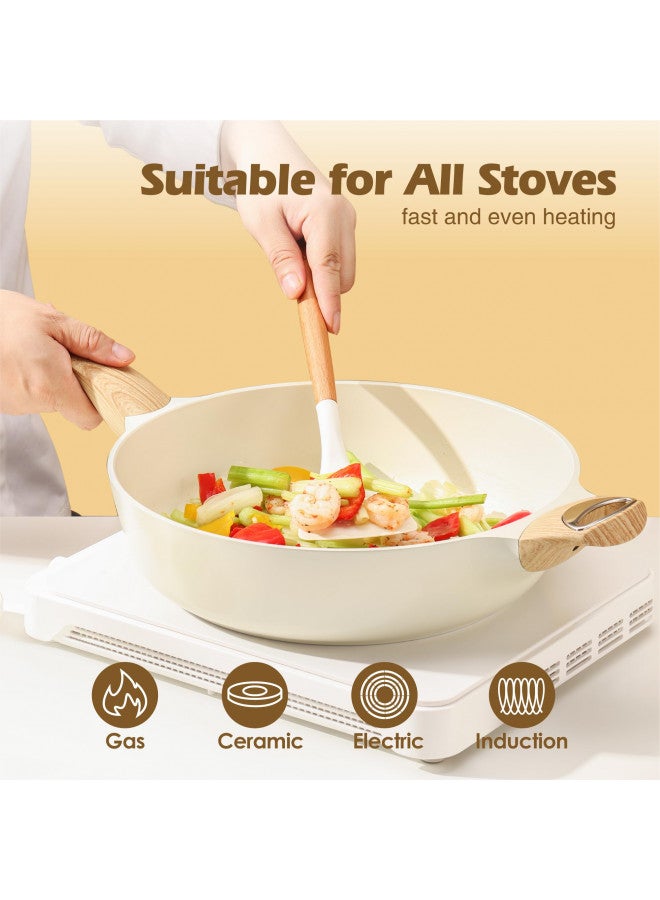 Sensarte مقلاة سيراميك غير لاصقة من SENSARTE مع غطاء، 12 بوصة مقلاة عميقة كبيرة، 5 لتر مقلاة سوتيه، مقلاة تحريض، مقلاة طهي صحية غير سامة مع مقبض مساعد، خالية من PFOA و PFAS و PTFE - Image 2