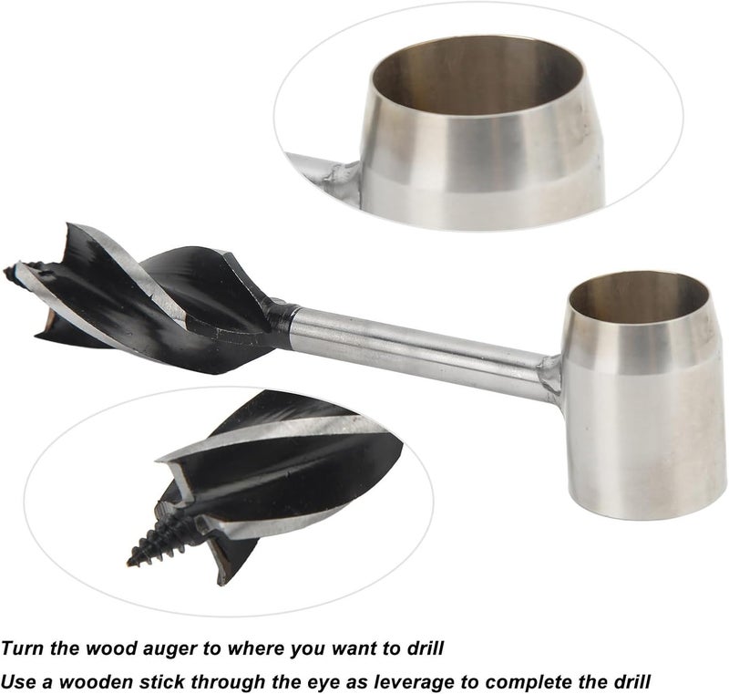 Aramox Durable Stainless Steel Wood Auger Drill Bit Tool for Outdoor Enthusiasts, Hand Auger Wrench Set with Storage Bag (Black Cloth Bag) - Image 5
