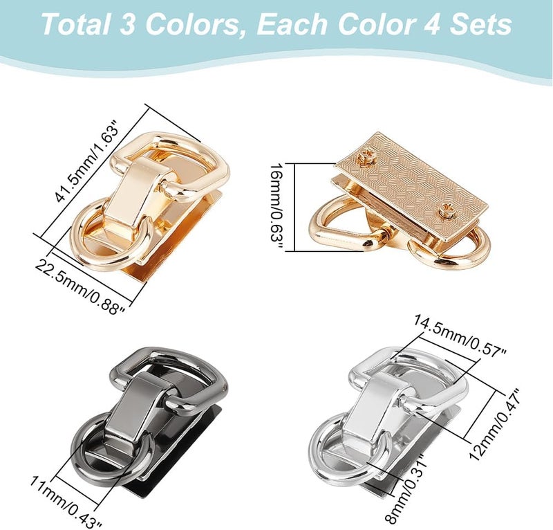كلاراكو موصلات حزام مزدوجة على شكل حرف D من كلاركو، 12 قطعة، مشبك تعليق محفظة بثلاثة ألوان، مشبك جانبي للحقيبة، موصلات حزام الكتف، أدوات صنع حقيبة الكتف المصنوعة من الجلد، القطر الداخلي: 0.4 بوصة/0.5 بوصة - Image 2