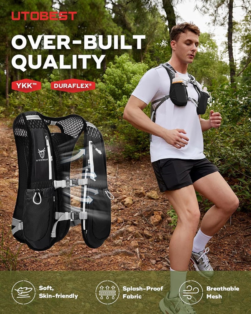 UTOBEST Running Vest, 5L Hydration Vest Lightweight, Breathable and Sweatproof Running Backpack, Adjustable Running Hydration Vest for Trail Running Marathon Race Jogging Cycling - Image 3