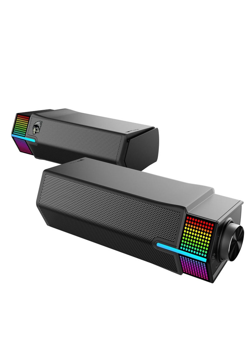 ريدراجون مكبرات صوت سطح المكتب اللاسلكية GS511 RGB، شريط صوت للألعاب 2.0 مع وضع BT 5.3/USB، تصميم مزدوج التشغيل، صوت ستيريو غني وبيس، إضاءة خلفية RGB وتحكم شامل، تعمل بالطاقة عبر USB - Image 4