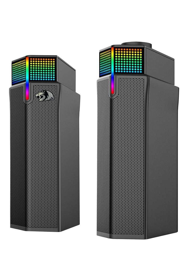 ريدراجون مكبرات صوت سطح المكتب اللاسلكية GS511 RGB، شريط صوت للألعاب 2.0 مع وضع BT 5.3/USB، تصميم مزدوج التشغيل، صوت ستيريو غني وبيس، إضاءة خلفية RGB وتحكم شامل، تعمل بالطاقة عبر USB - Image 1