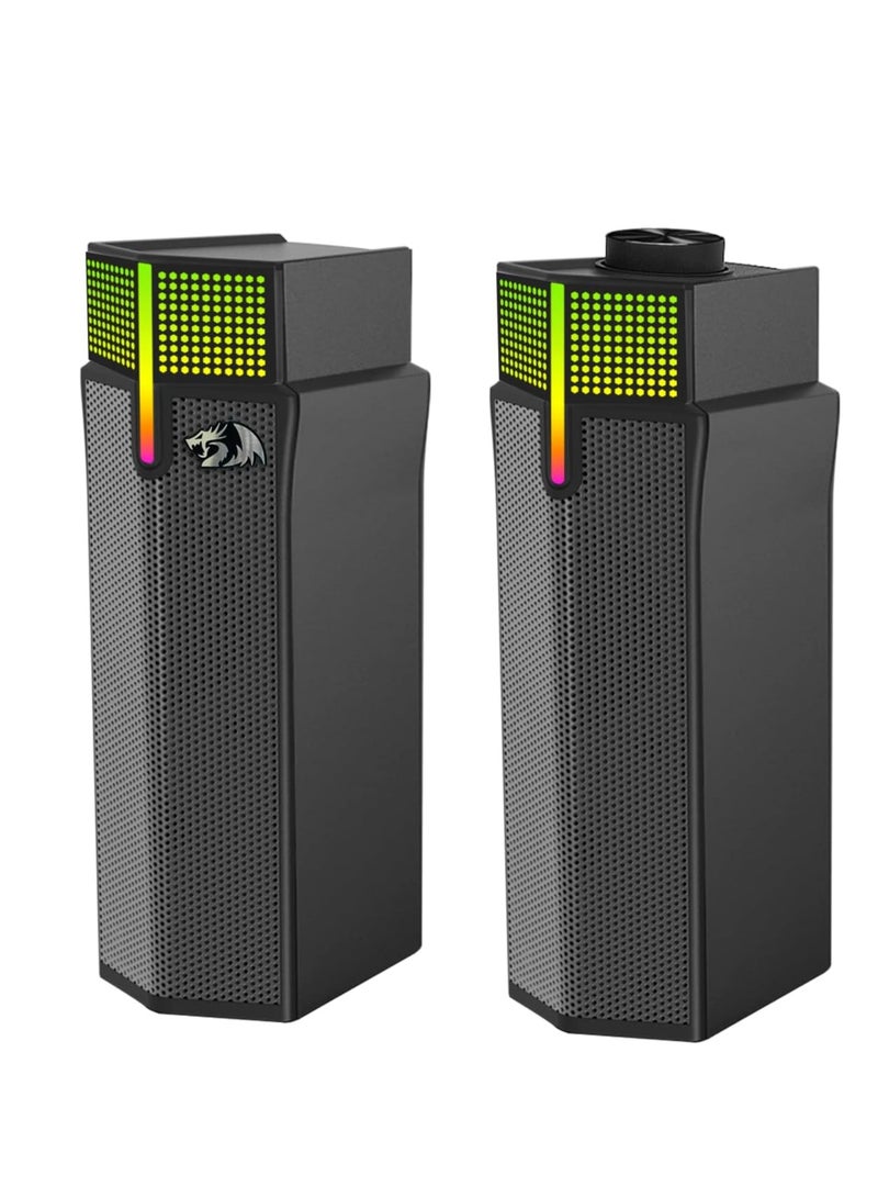 ريدراجون مكبرات صوت سطح المكتب اللاسلكية GS511 RGB، شريط صوت للألعاب 2.0 مع وضع BT 5.3/USB، تصميم مزدوج التشغيل، صوت ستيريو غني وبيس، إضاءة خلفية RGB وتحكم شامل، تعمل بالطاقة عبر USB - Image 2