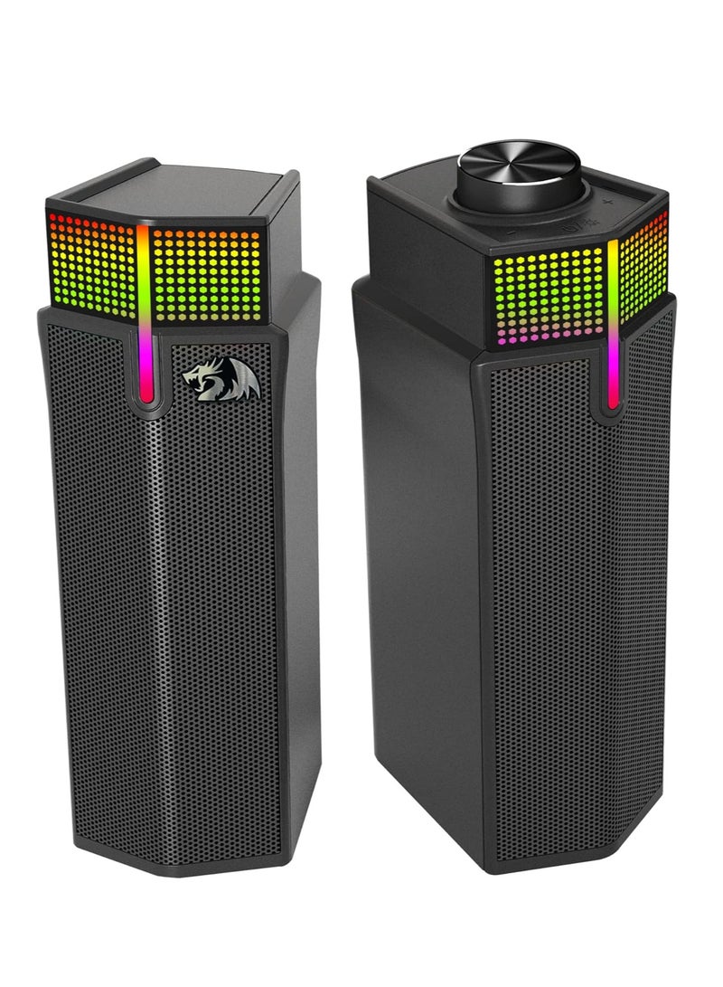 ريدراجون مكبرات صوت سطح المكتب اللاسلكية GS511 RGB، شريط صوت للألعاب 2.0 مع وضع BT 5.3/USB، تصميم مزدوج التشغيل، صوت ستيريو غني وبيس، إضاءة خلفية RGB وتحكم شامل، تعمل بالطاقة عبر USB - Image 3