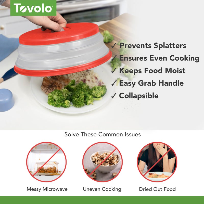 Tovolo Vented, Easy Grip, Collapsible Microwave Cover, 10.5 Inch, Red - Image 3