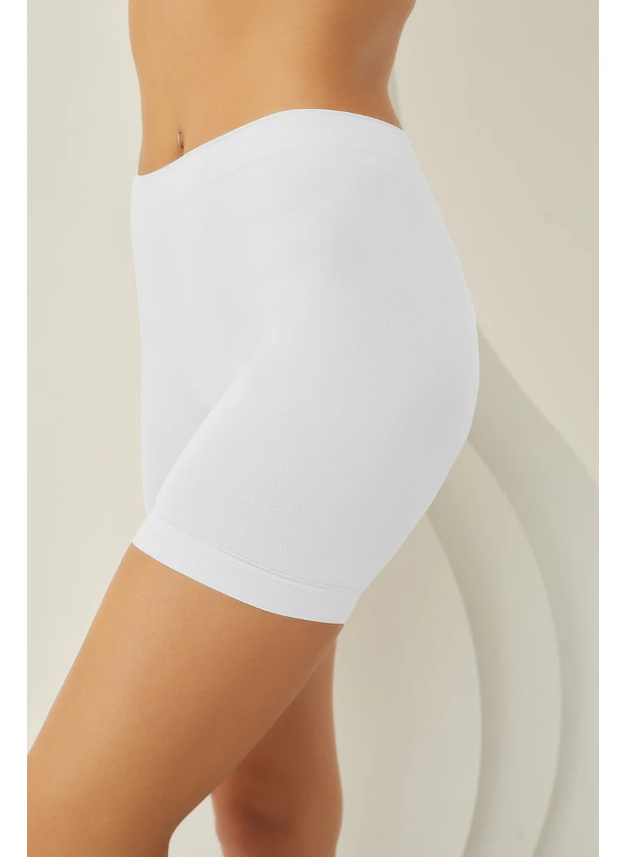 إن بي بي Seamless High Waist Long Shorts White