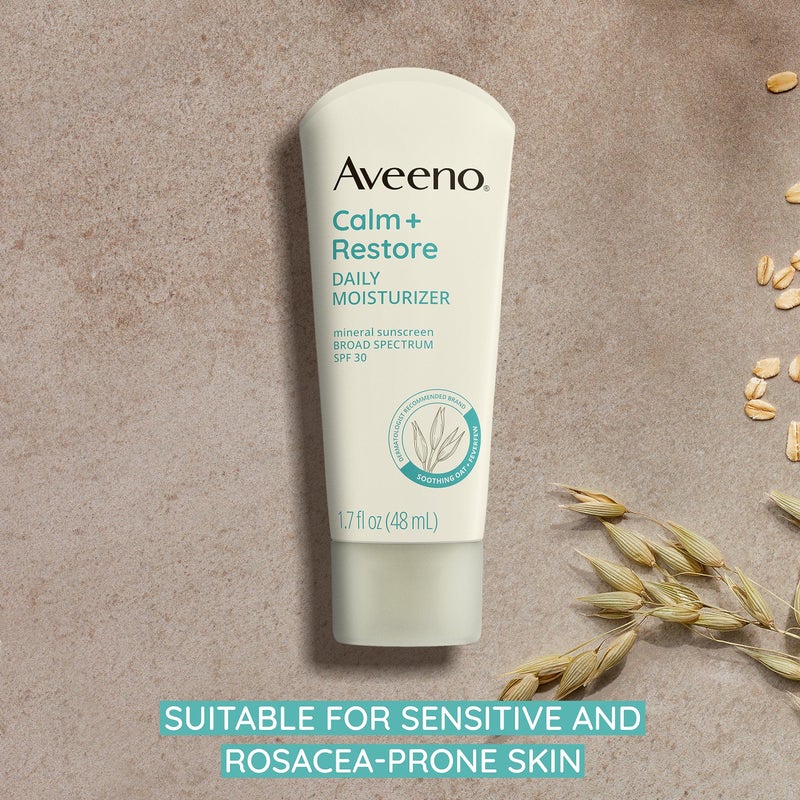 Aveeno Calm + Restore Daily Moisturizer Mineral Sunscreen with Broad Spectrum SPF 30, Lightweight All Day Moisture + UVA/UVB Sun Protection for Sensitive Skin, Fragrance Free, 1.7 fl. Oz - Image 5