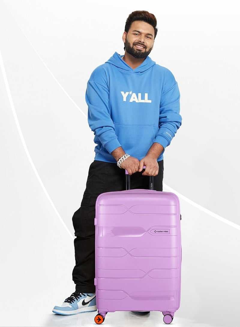 Nasher Miles Paris Hard-Sided Polypropylene Check-in Luggage 24 inch | 65cm | 8 Wheels Medium Trolley Bag for Travel | Suitcase (Purple)