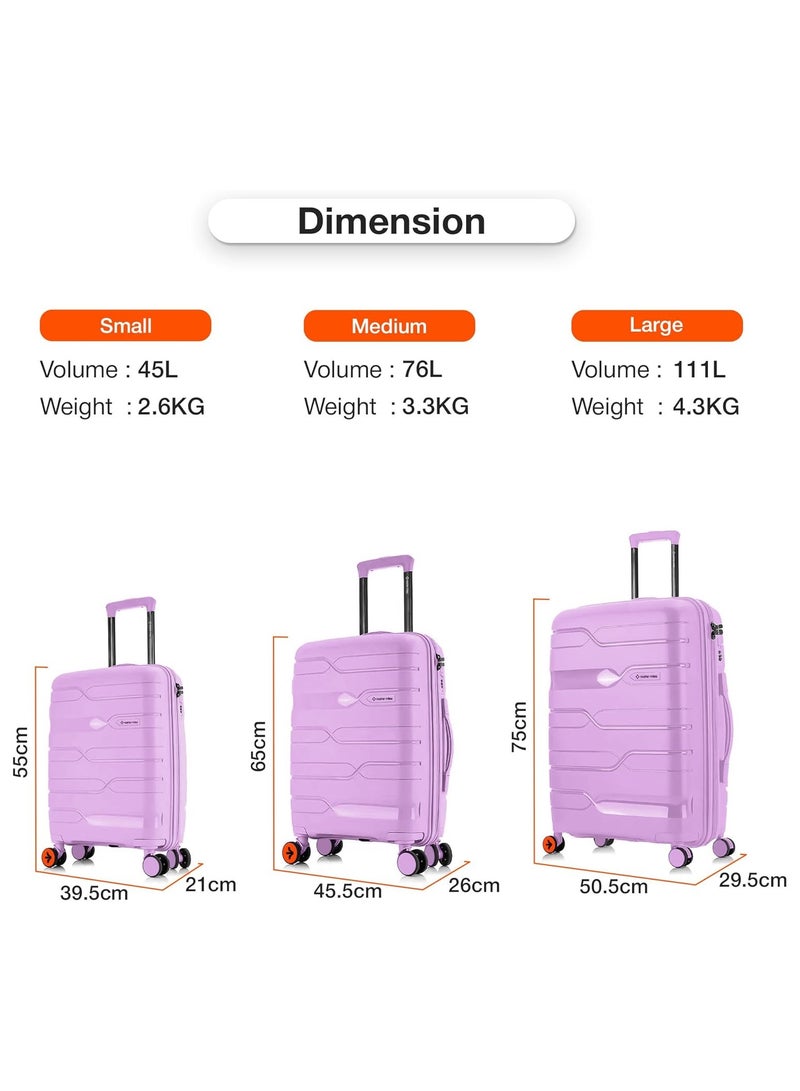 Nasher Miles Paris Hard-Sided Polypropylene Check-in Luggage 24 inch | 65cm | 8 Wheels Medium Trolley Bag for Travel | Suitcase (Purple)