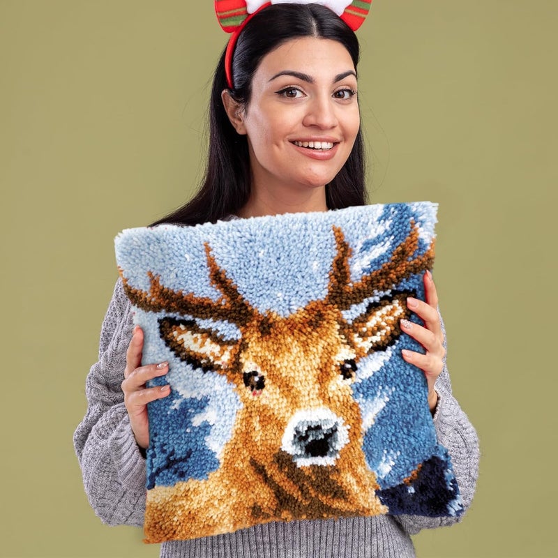 LAPATAIN Latch Hook Kits for DIY Throw Pillow Cover,Wild Deer Needlework Cushion Cover Hand Craft Crochet for Great Family 16.5x16.5inch - Image 4