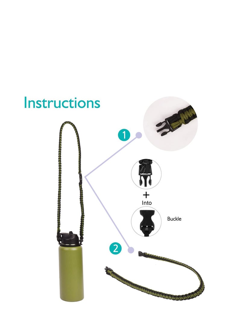 Generic Paracord Handle Shoulder Strap Compatible with Hydro Flask Wide Mouth Water Bottles 12oz To 64oz(Not for The New Hydro Flask 2.0) Bottle Strap For Walking Hiking Camping（Green/Black）  - Image 5