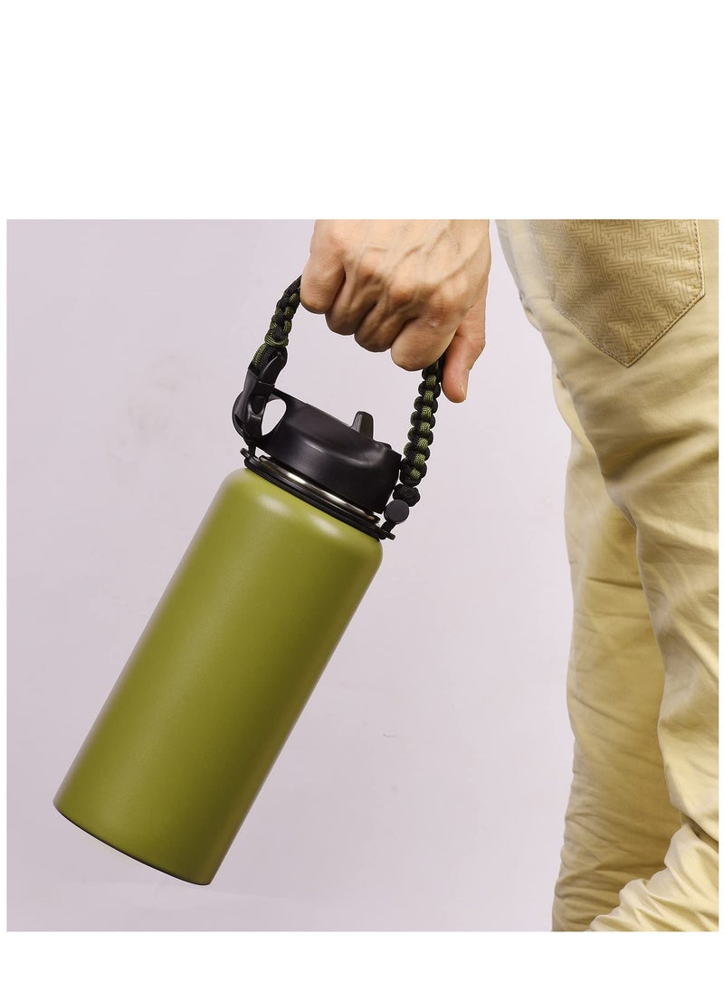 Generic Paracord Handle Shoulder Strap Compatible with Hydro Flask Wide Mouth Water Bottles 12oz To 64oz(Not for The New Hydro Flask 2.0) Bottle Strap For Walking Hiking Camping（Green/Black）  - Image 4