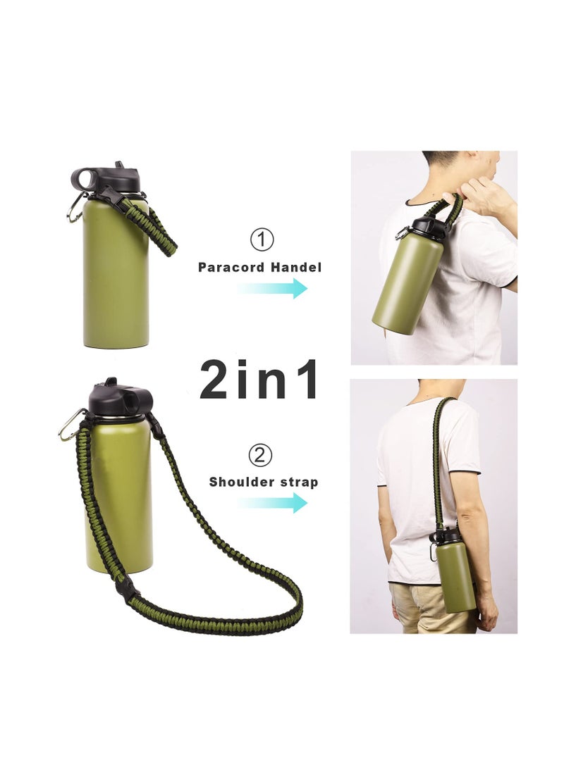 Generic Paracord Handle Shoulder Strap Compatible with Hydro Flask Wide Mouth Water Bottles 12oz To 64oz(Not for The New Hydro Flask 2.0) Bottle Strap For Walking Hiking Camping（Green/Black）  - Image 3
