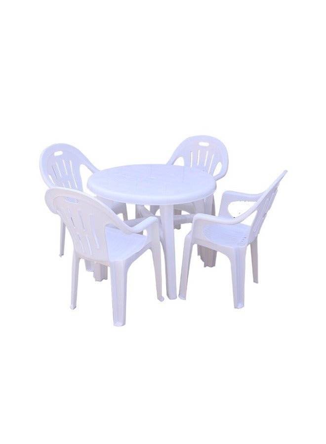 JCB CHIC Furniture Outdoor Chat Conversation Table Chair Set,Round Plastic Table,Camping Table,4 Person Outdoor Picnic Table for Wedding, Party, BBQ, Garden, Patio(1Table And 4 Chairs) - Image 1