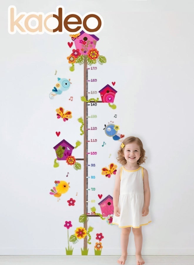 kadeo Kids Height Growth Chart Wall Sticker, Removable Waterproof PVC Wall Decal Ruler, Cartoon Bird Flower Tree Measurement Chart Sticker, Height Measuring Growth Tracker for Nursery Kids Room Bedroom Playroom Classroom Home Wall Decoration Sticker - Image 1
