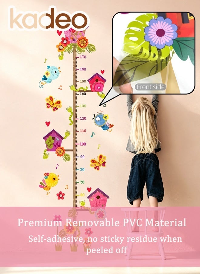 kadeo Kids Height Growth Chart Wall Sticker, Removable Waterproof PVC Wall Decal Ruler, Cartoon Bird Flower Tree Measurement Chart Sticker, Height Measuring Growth Tracker for Nursery Kids Room Bedroom Playroom Classroom Home Wall Decoration Sticker - Image 4